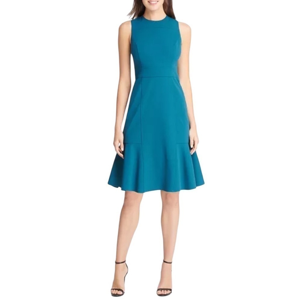 NWT Eliza J 14 Flounce Hem Scuba Sheath Dress Teal Professional Lawyer Office